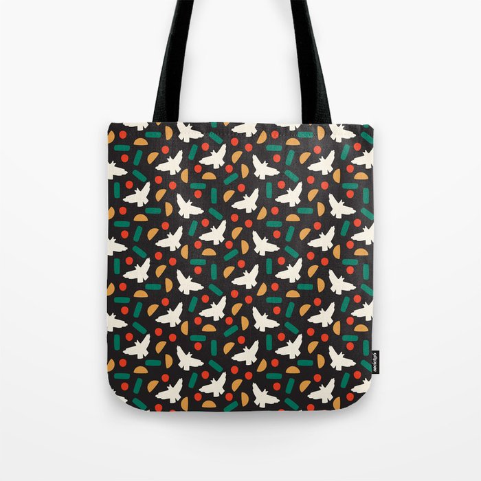 Abstract Birds and Shapes - Dark Background Tote Bag