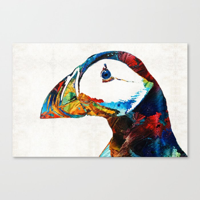 Colorful Puffin Art By Sharon Cummings Canvas Print