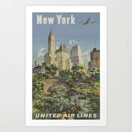New York, United Airlines - Vintage Travel Poster Art Print