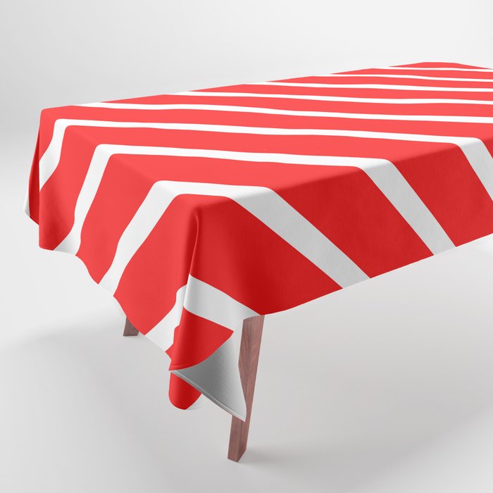 Diagonal Red and White Tablecloth