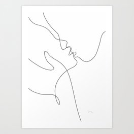 Line art drawing - minimalist kiss. Art Print