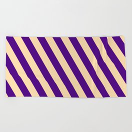 [ Thumbnail: Indigo & Tan Colored Stripes Pattern Beach Towel ]