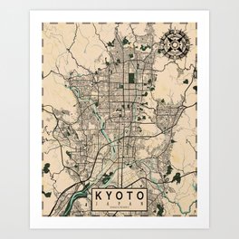 Kyoto City Map of Kansai, Japan  - Vintage Art Print