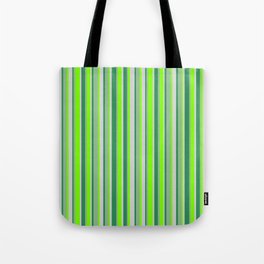 [ Thumbnail: Dark Sea Green, Sea Green, Light Grey, and Green Colored Lines/Stripes Pattern Tote Bag ]