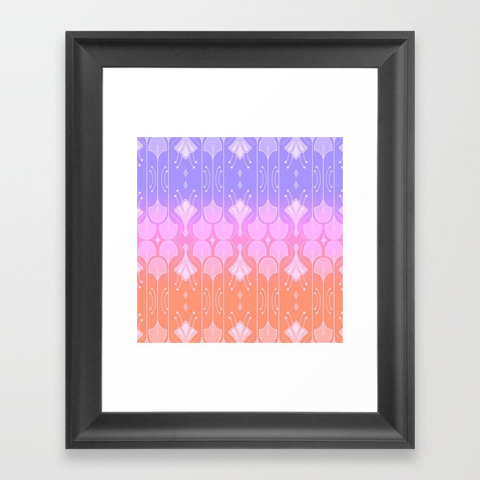 Art Deco Botanical Leaf Shapes Lavender Peach Ombre Gradient Framed Art Print