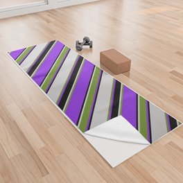 [ Thumbnail: Purple, Green, Light Gray & Black Colored Lines/Stripes Pattern Yoga Towel ]