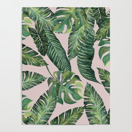 Jungle Leaves, Banana, Monstera Pink #society6 Poster