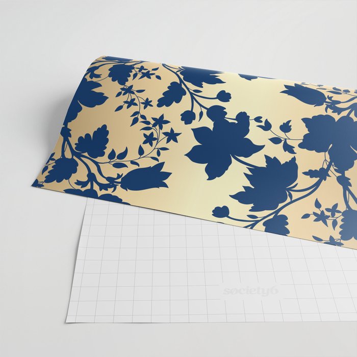 Navy Blue Floral Silhouette Seamless Pattern on Luxury Elegant Gold  Background Wrapping Paper by Minimal By Tafida