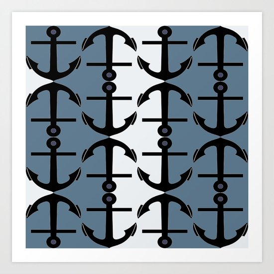 Anchors: Teal, White and Perrywinkle Art Print