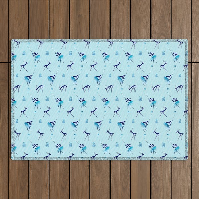 Africa Hunting - Blue Outdoor Rug