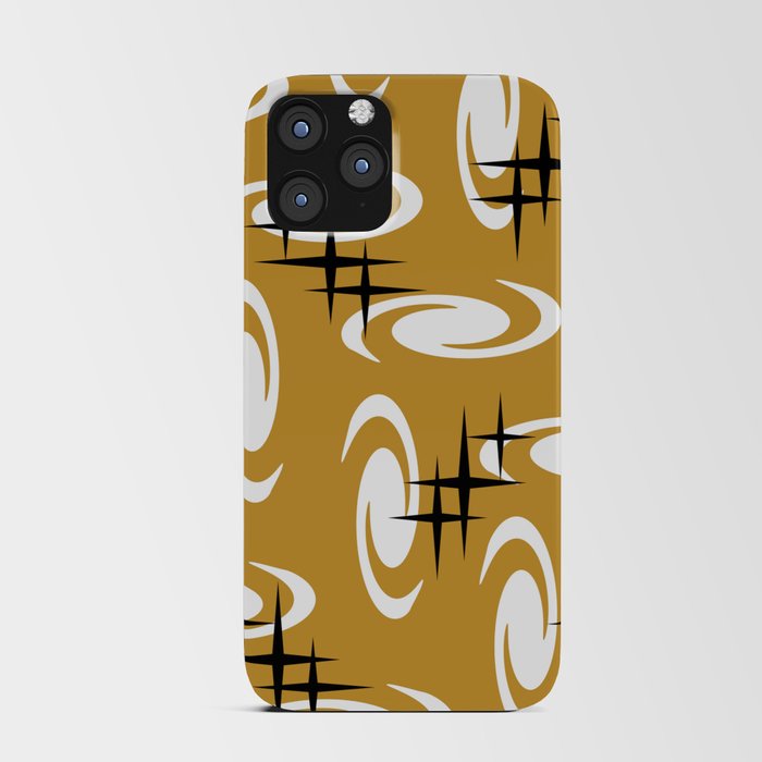 Retro Atomic Age Swirls Stars Pattern Ochre iPhone Card Case