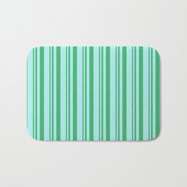 [ Thumbnail: Sea Green and Turquoise Colored Lined/Striped Pattern Bath Mat ]