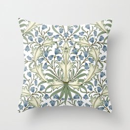 William Morris Vintage Bluebell Floral Blue Green & White  Throw Pillow