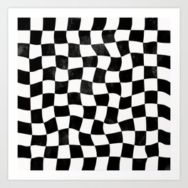 Black and White Warped Checkerboard Art Print