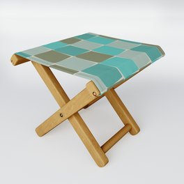 Flux Midcentury Modern Check Grid Pattern in Vintage Olive Green and Turquoise Teal Folding Stool