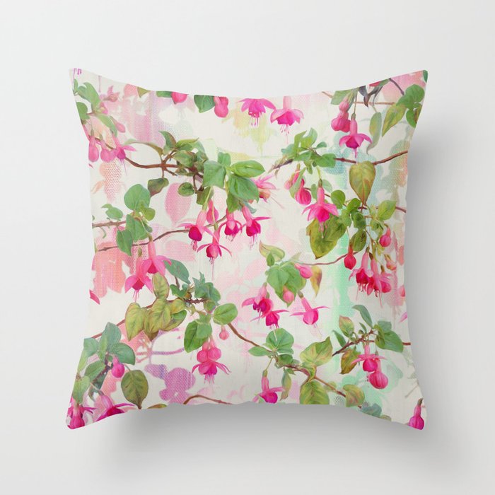 Rainbow Fuchsia Floral Pattern Throw Pillow