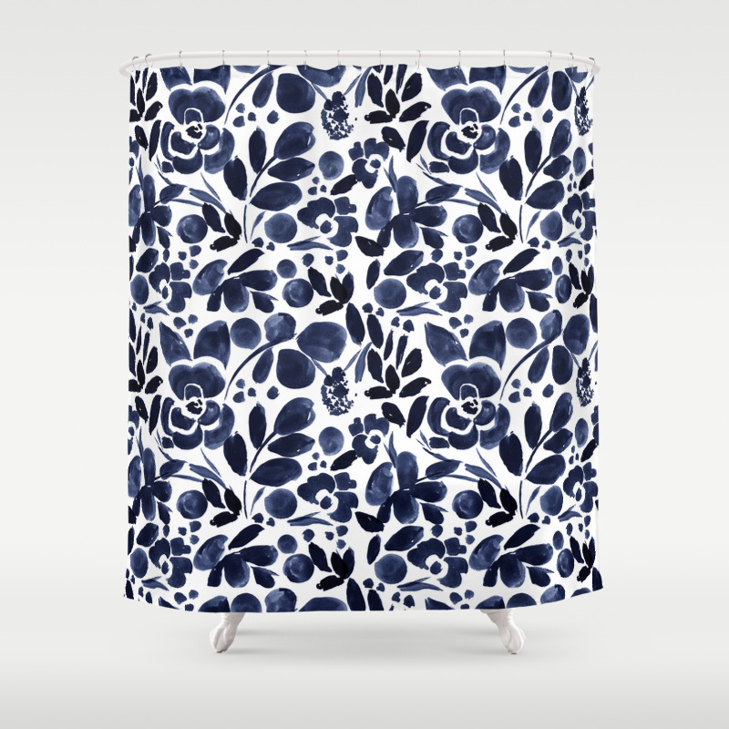 navy floral print curtains
