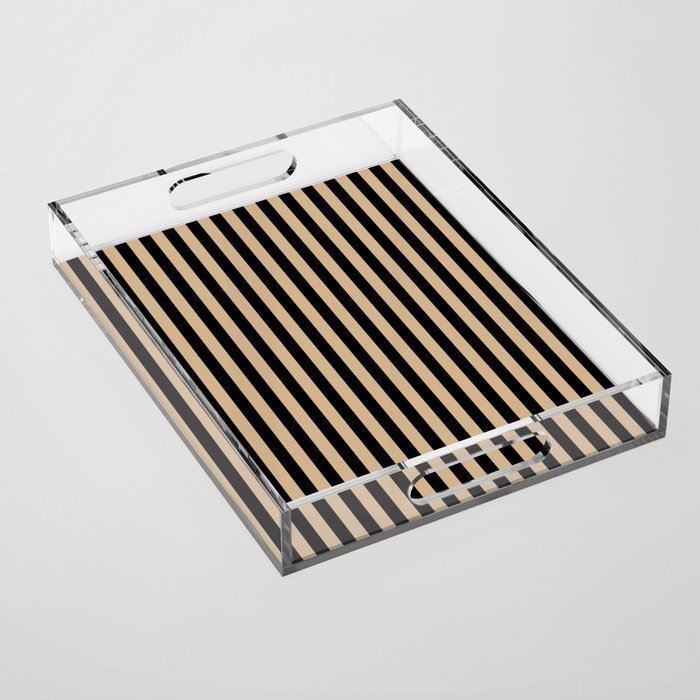 Tan Brown and Black Vertical Stripes Acrylic Tray