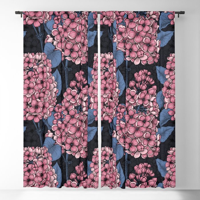 Pink lilac on dark blue Blackout Curtain