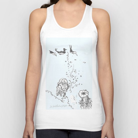 Two Tailed Duck and Jellyfish Pale Blue Unisex Tank Top