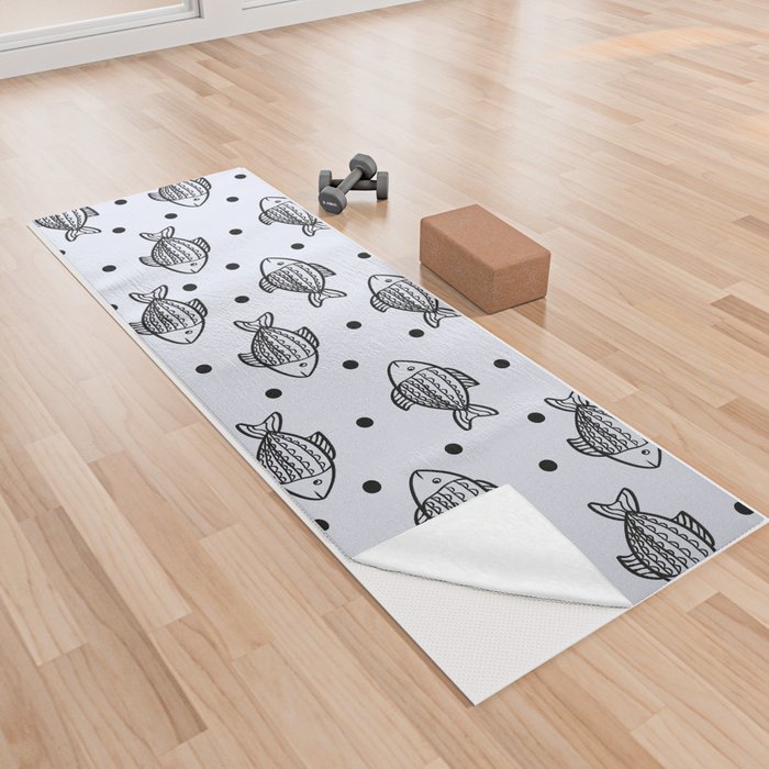 Black Fish With Polka Dot Print Pattern Yoga Towel
