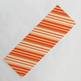 [ Thumbnail: Beige and Red Colored Striped Pattern Yoga Mat ]