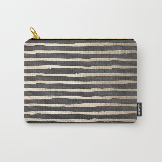 White Gold Sands Thin Stripes on Black Carry-All Pouch