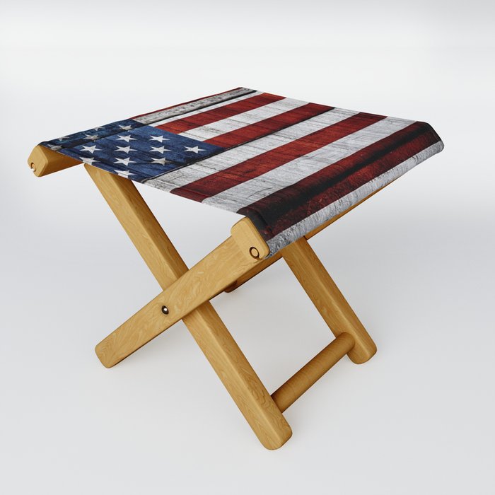 Vintage Old American Flag From Dark Folding Stool