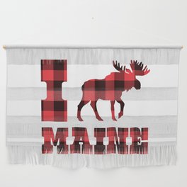 I Love Maine Moose Plaid Funny Acadia Rustic Country Home Wall Hanging