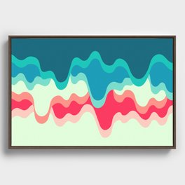 Waves Rippling and Cascading At The Beach Abstract Nature Art In Tropical Essence Color Palette Framed Canvas
