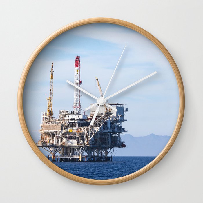 Oil Rig Near Ventura Wall Clock