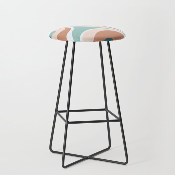 Trippy Psychedelic Abstract Design in Teal, Peach, Light Blue and Salmon Pink Bar Stool