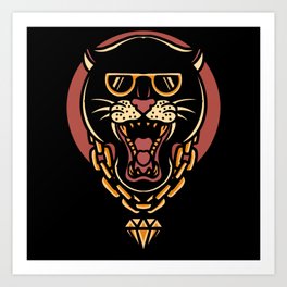 Rich panther with necklace cool tattoo style Art Print