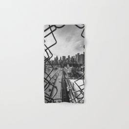 Views of New York City | Skyline and Brooklyn Bridge Through the Fence | Black and White Hand & Bath Towel