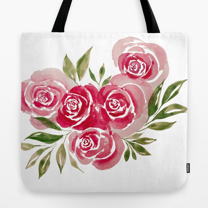 Rose Loose Floral Watercolor Painting Tote Bag by Maybee Designs