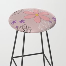 Floral pattern with different colors on a pink background Bar Stool