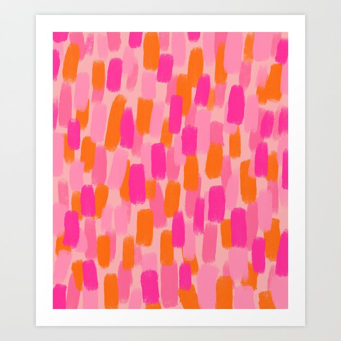 Abstract, Paint Brush Effect, Orange and Pink Art Print