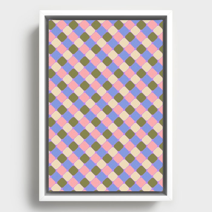 Checkered Geometric Shapes - Very Peri, Blue, Olive, Pink and Cream  Framed Canvas