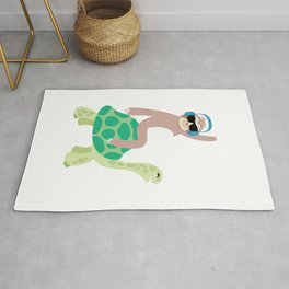 Funny Lazy Sloth Riding Sea Turtle Hona Gift Rug