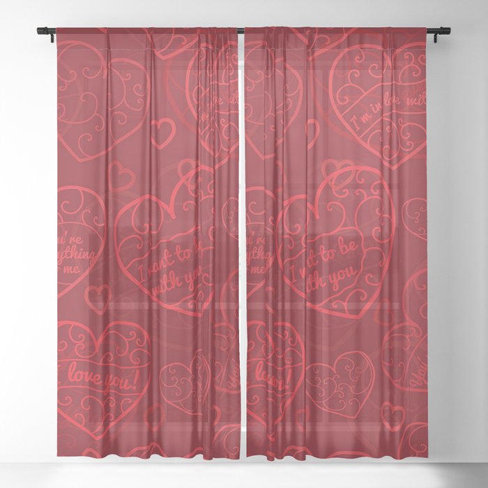 Red Love Heart Collection Sheer Curtain