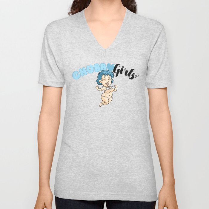 Chubby Girls "Blue one" V Neck T Shirt