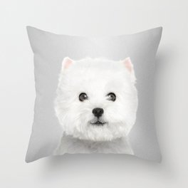 White Puppy Portrait - Throw Pillow