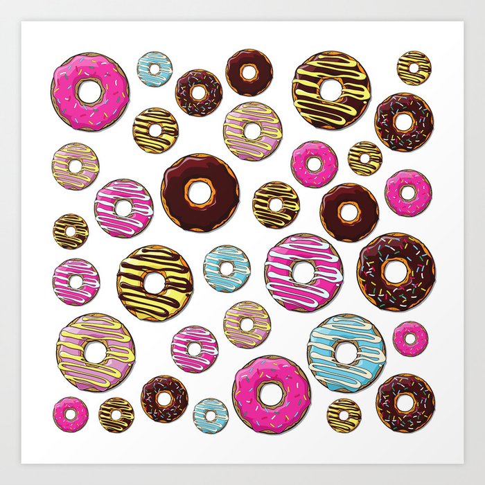 pattern of donuts colorful donuts sprinkles art print by strawberry and hearts society6