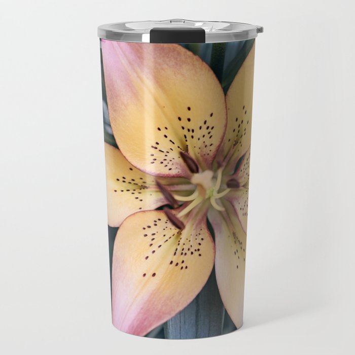 Lily Flower Photography, Pink Peach Lilies Flowers, Nature Botanical Photography Travel Mug