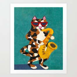 Calico Cat Saxophone Player Art Print