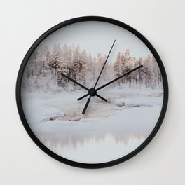 Arctic winterlandscape with pastel and whites | Fine art print of Storforsen Sweden Wall Clock
