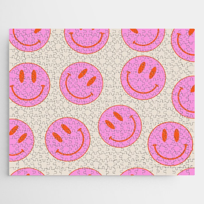 Keep Smiling! - Large Pink and Beige Smiley Face Pattern Jigsaw Puzzle