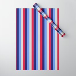 [ Thumbnail: Light Gray, Cornflower Blue, Midnight Blue & Crimson Colored Stripes Pattern Wrapping Paper ]
