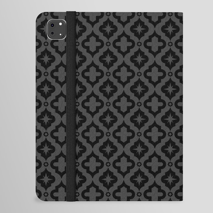 Dark Grey and Black Ornamental Arabic Pattern iPad Folio Case