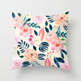 Flowers & Leaves Watercolor Pattern Throw Pillow